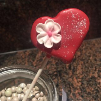 Herz rot mit weisser Blume und silbernem Puder